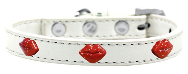 Red Glitter Lips Widget Dog Collar White Size 16